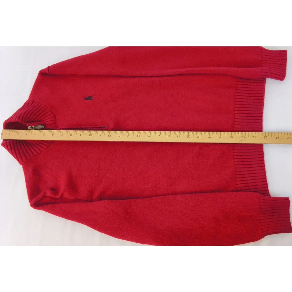 Polo Ralph Lauren 1/4 Zip Knit Sweater Men's Size S Red Logo #W5357